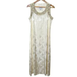 Vtg April Cornell Size Medium Made in India Jacquard Beaded Evening Dress